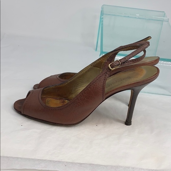 Dolce & Gabbana Sz 36 Brown Leather Peep Toe Heels - Picture 11 of 14